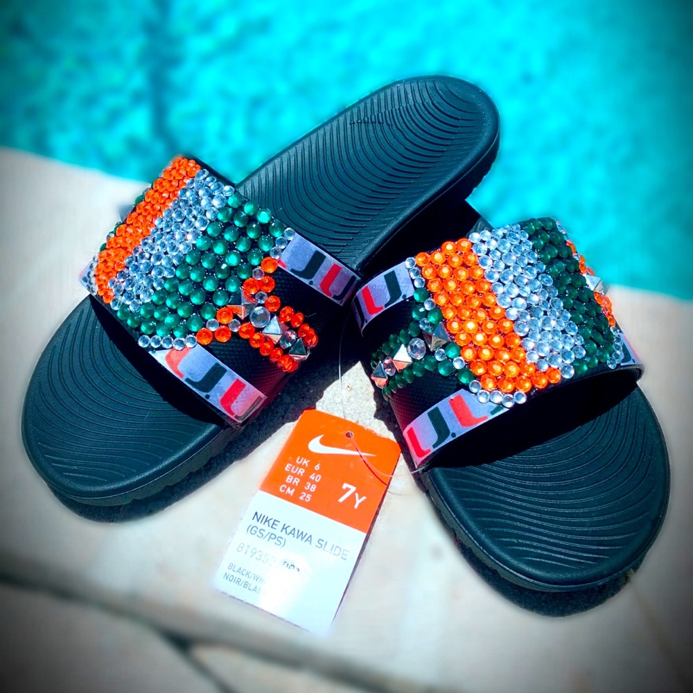 Custom University of Miami Nike Slides size 7